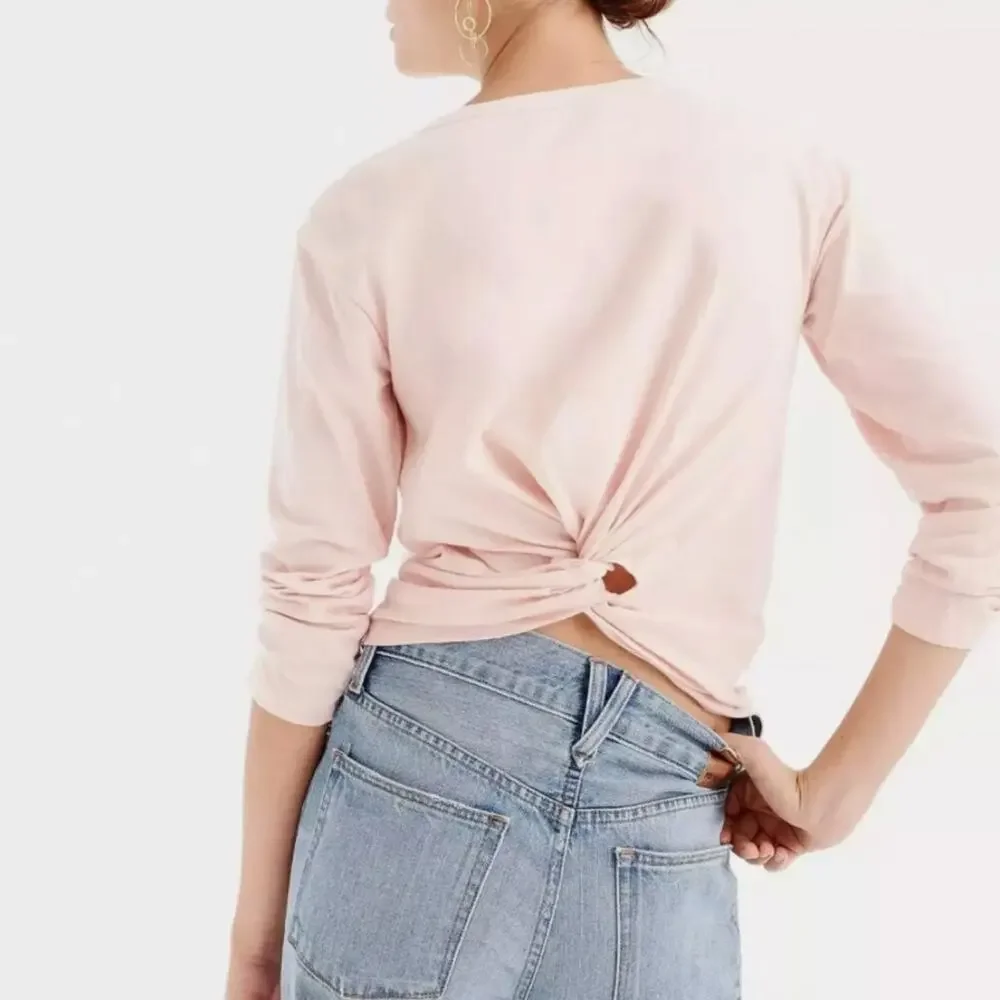 J. Crew Pink Long Sleeve Twist Knot Back T-Shirt Women's Size XS